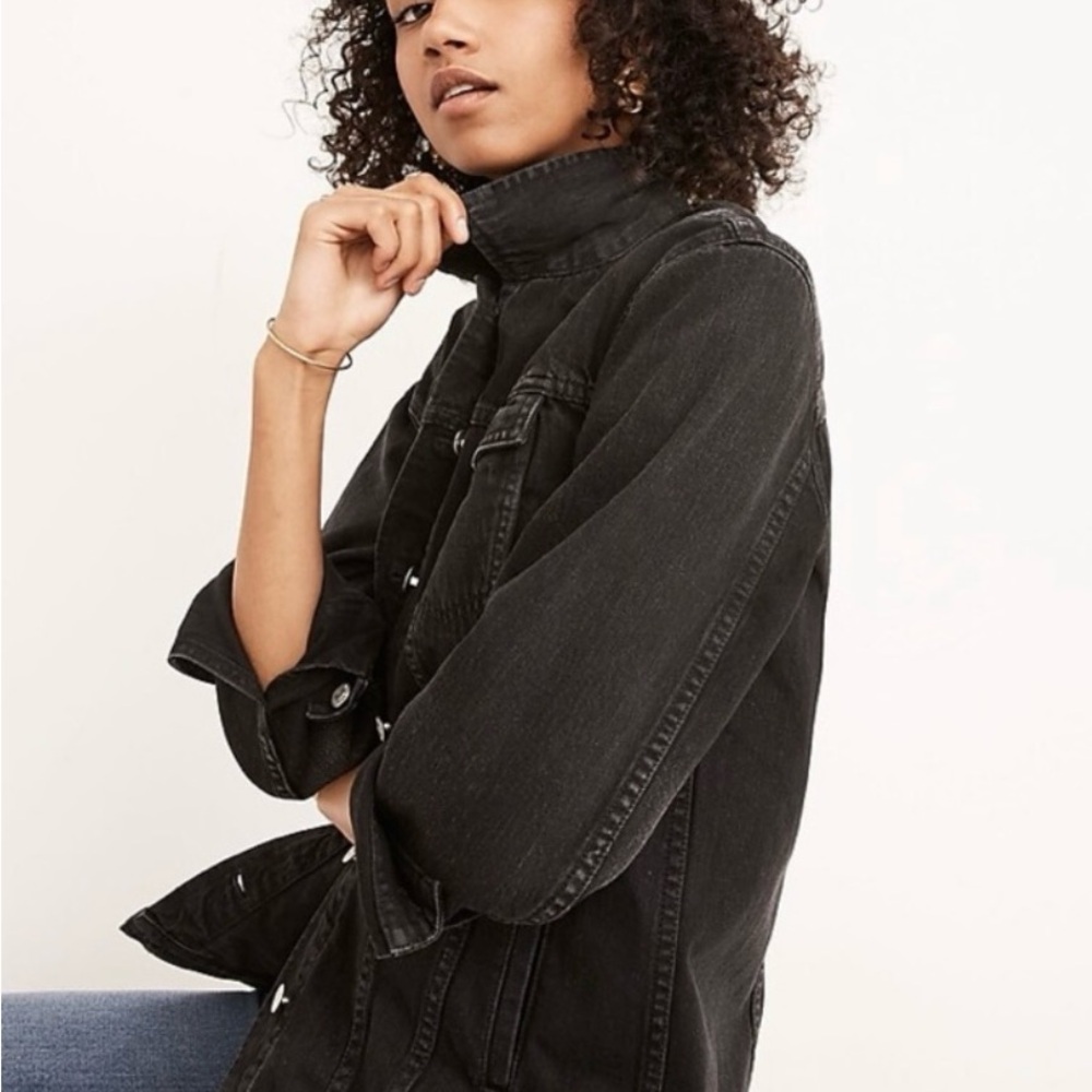 Madewell Oversized Boxy Black Denim Jean Jacket in Lunar Wash Womens size